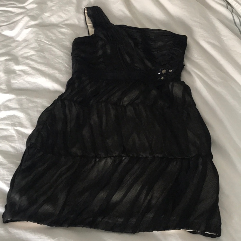 Max & Cleo one shoulder black evening dress sz 6